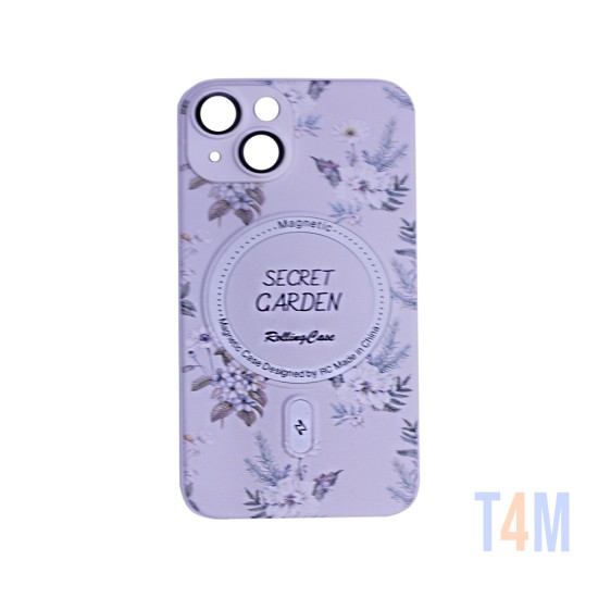 Flower Design Magnetic Case for Apple iPhone 14 White